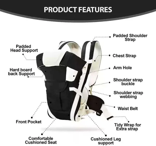 Black_Polyester_Unicorn_Print_Diaper_Bag_Backpack_And_Black_And_Cream_Cotton_Padded_Baby_Carrier_For_Baby_Under_3_Years_Pack_of_2