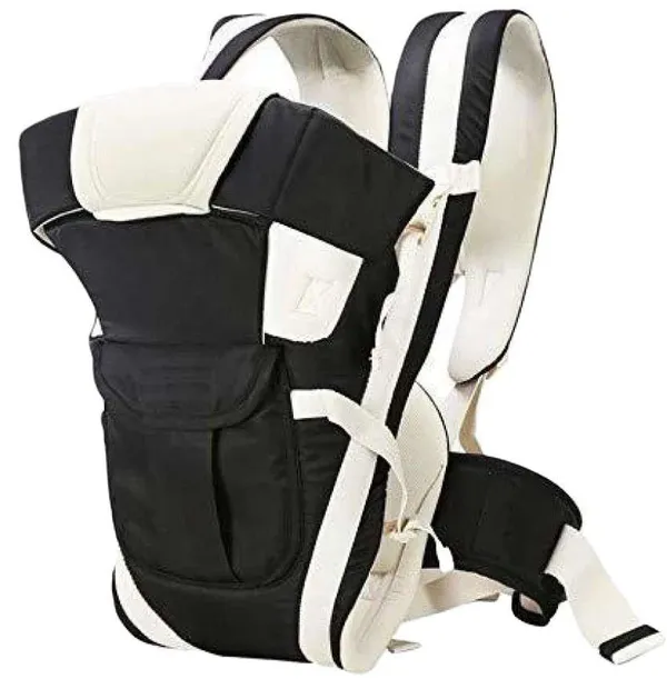 Black_Polyester_Unicorn_Print_Diaper_Bag_Backpack_And_Black_And_Cream_Cotton_Padded_Baby_Carrier_For_Baby_Under_3_Years_Pack_of_2