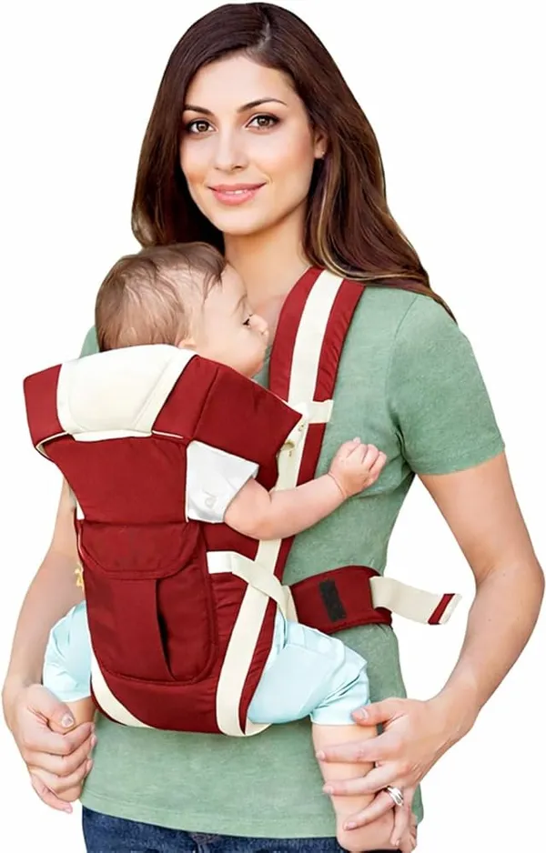 Maroon_And_Cream_Cotton_Ergonomic_Baby_Carrier_For_Baby_Under_3_Years