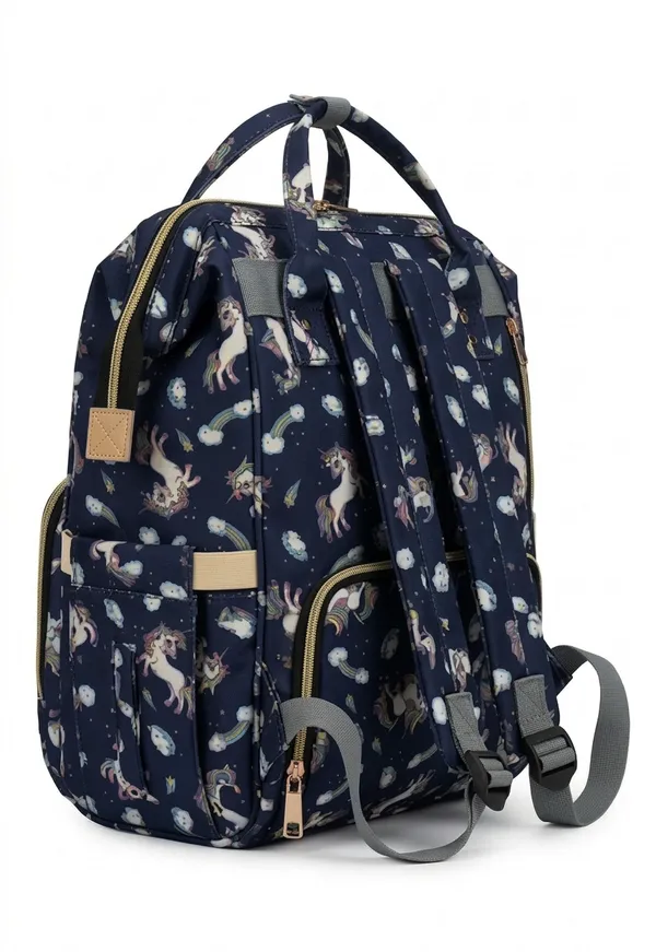 Navy_Blue_Polyester_Unicorn_Print_Diaper_Bag_Backpack_For_Baby