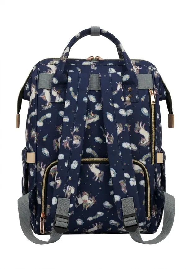 Navy_Blue_Polyester_Unicorn_Print_Diaper_Bag_Backpack_For_Baby