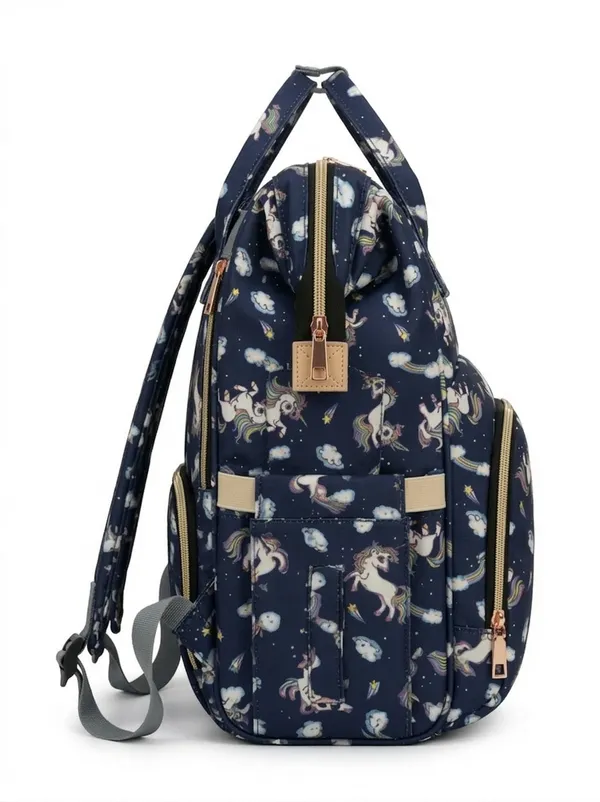 Navy_Blue_Polyester_Unicorn_Print_Diaper_Bag_Backpack_For_Baby
