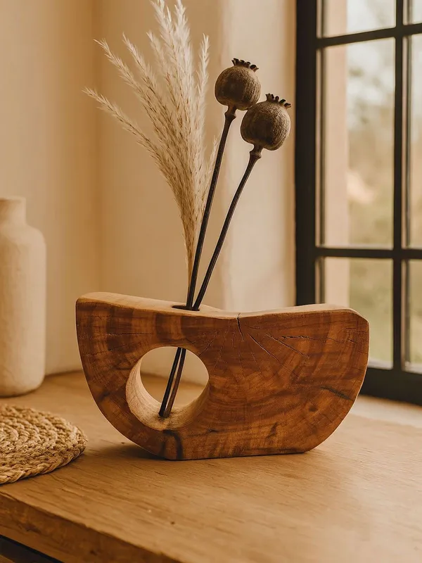 Wooden_Curved_Vase_With_Circular_Cutout_For_Home_Decor
