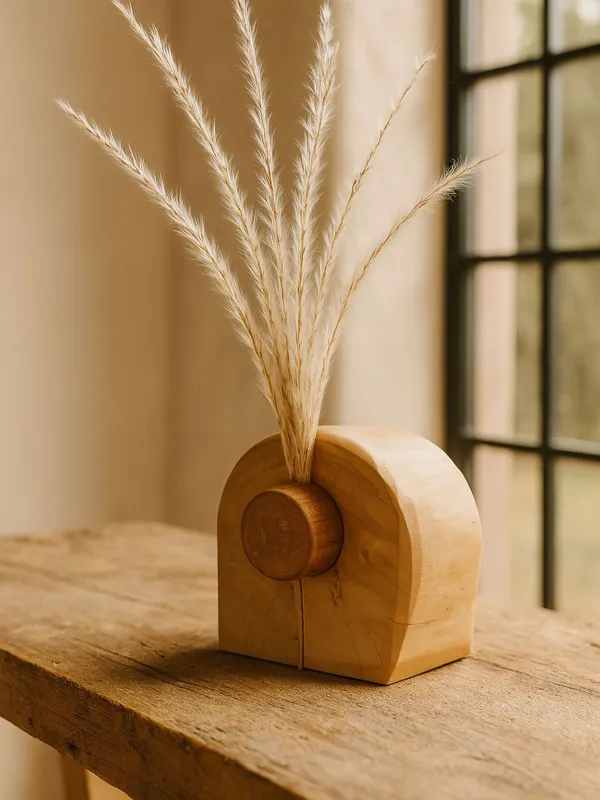 Wooden_Arch_Shaped_Vase_With_Circular_Opening_For_Home_Decor