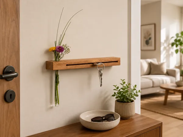 Wooden_Wall_Mounted_Key_Holder_With_Flower_Vase
