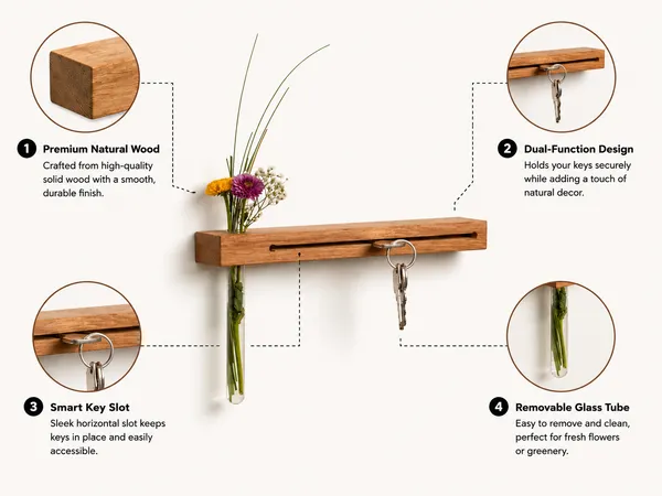 Wooden_Wall_Mounted_Key_Holder_With_Flower_Vase