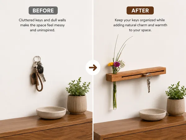 Wooden_Wall_Mounted_Key_Holder_With_Flower_Vase