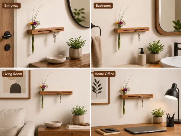 Wooden_Wall_Mounted_Key_Holder_With_Flower_Vase