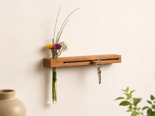 Wooden_Wall_Mounted_Key_Holder_With_Flower_Vase