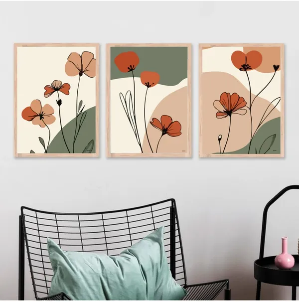 Wooden_Minimalist_Floral_Abstract_Terracotta_Framed_Wall_Art_Set_Of_3