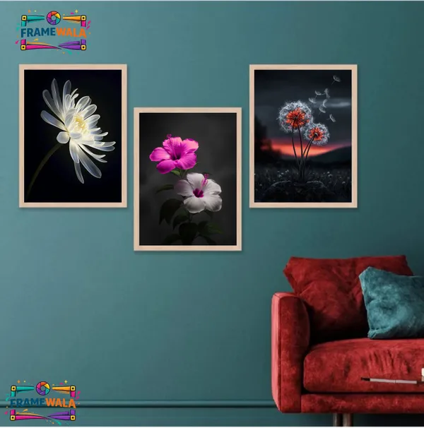 Wooden_Dramatic_Floral_Framed_Wall_Art_Set_Of_3