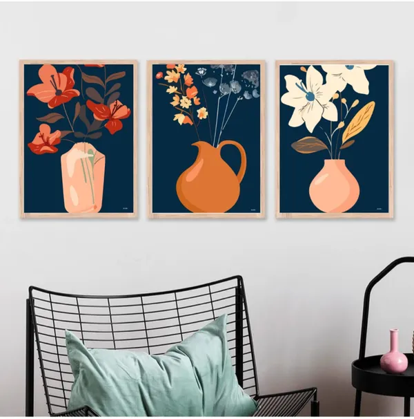 Wooden_Modern_Floral_Vase_Navy_Blue_Framed_Wall_Art_Set_Of_3