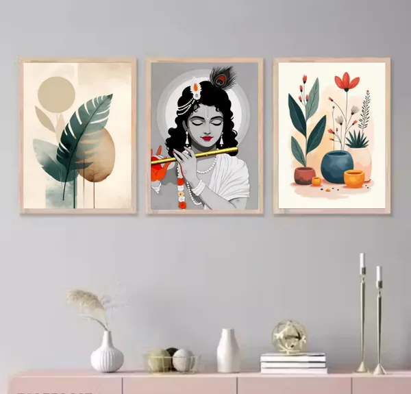 Wooden_Spiritual_Krishna_Botanical_Framed_Wall_Art_Set_Of_3