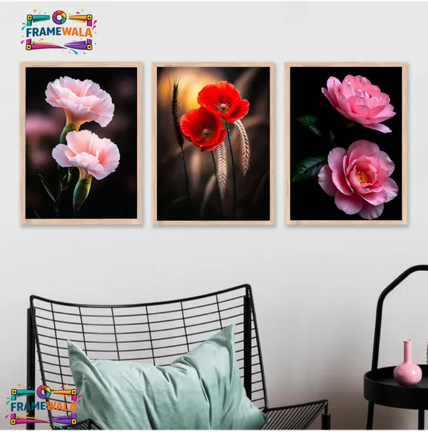 Wooden_Pastel_Carnation_Floral_Framed_Wall_Art_Set_Of_3