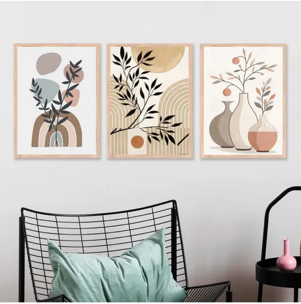 Wooden_Modern_Abstract_Botanical_Terracotta_Framed_Wall_Art_Set_Of_3
