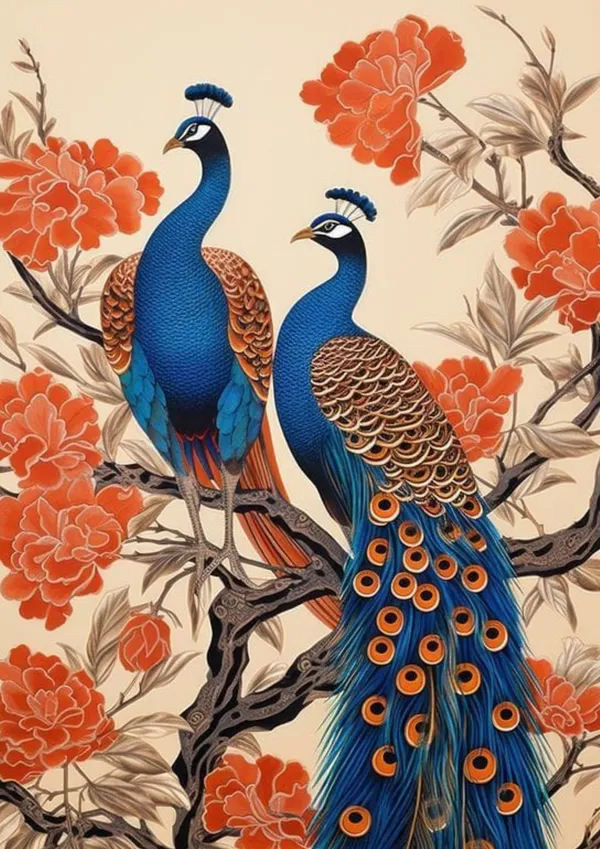 Wooden_Traditional_Peacock_Floral_Framed_Wall_Art_Set_Of_3