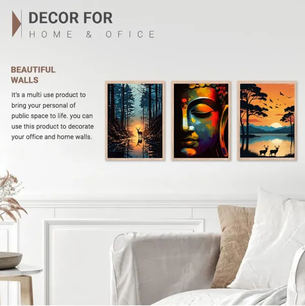 Wooden_Abstract_Buddha_Face_Vibrant_Framed_Wall_Art_Set_Of_3