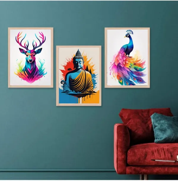 Wooden_Geometric_Abstract_Deer_Framed_Wall_Art_Set_Of_3