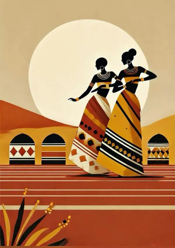 Wooden_African_Dancing_Women_Geometric_Framed_Wall_Art_Set_Of_3