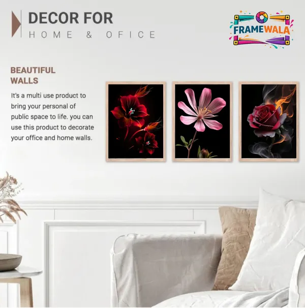 Wooden_Contemporary_Red_Floral_Macro_Framed_Wall_Art_Set_Of_3