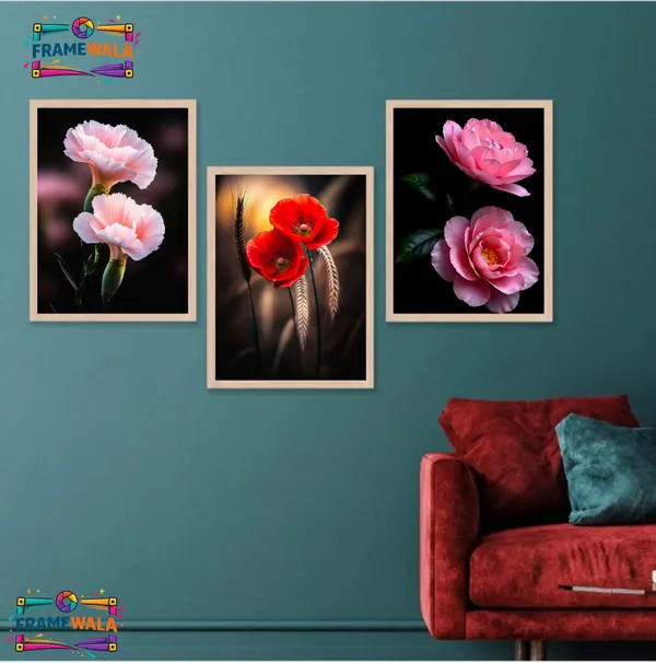 Wooden_Pastel_Carnation_Floral_Framed_Wall_Art_Set_Of_3