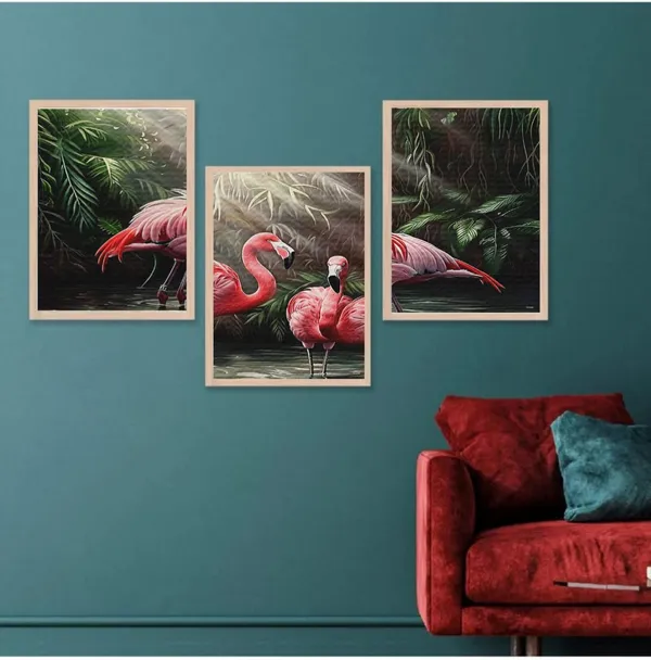 Wooden_Tropical_Flamingo_Framed_Wall_Art_Set_Of_3