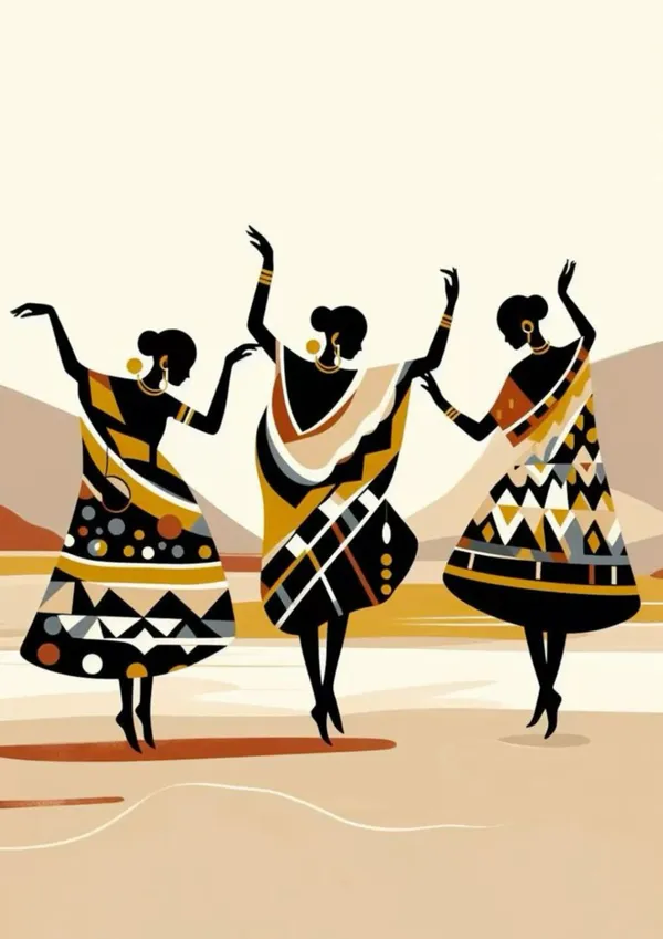 Wooden_African_Dancing_Women_Geometric_Framed_Wall_Art_Set_Of_3