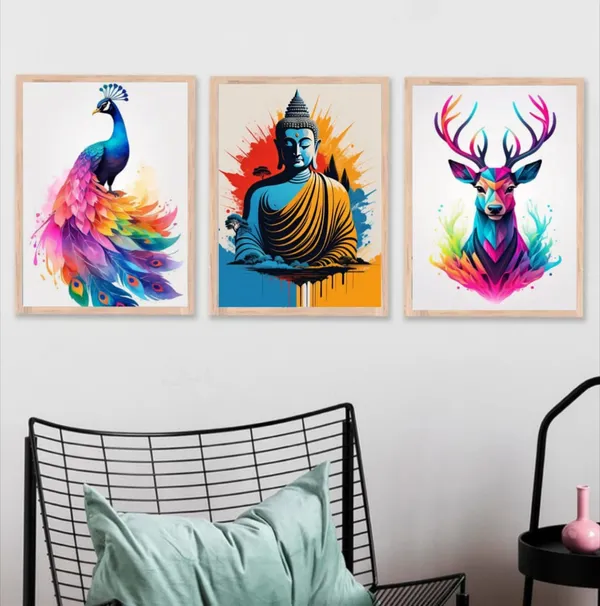 Wooden_Geometric_Abstract_Deer_Framed_Wall_Art_Set_Of_3