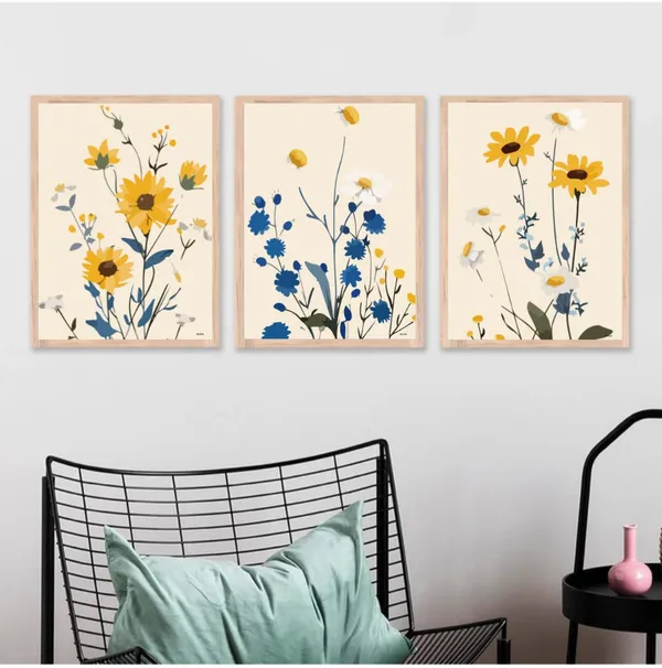 Wooden_Modern_Floral_Print_Beige_Framed_Wall_Art_Poster_Set_Of_3