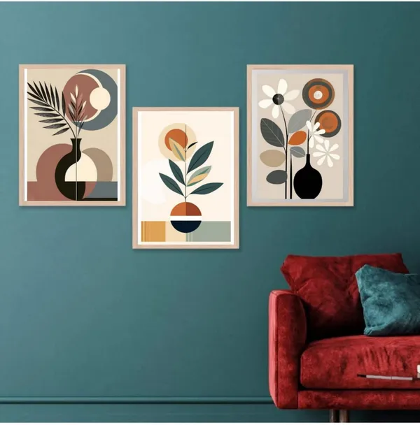 Wooden_Modern_Abstract_Botanical_Geometric_Beige_Framed_Wall_Art_Set_Of_3