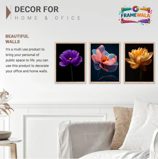 Wooden_Decorative_Vibrant_Floral_Artificial_Flower_Framed_Wall_Art_Set_Of_3