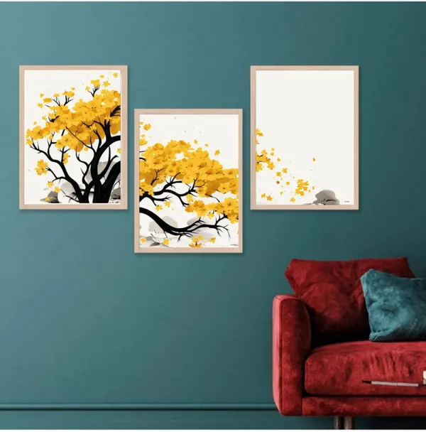 Wooden_Nature-Inspired_Golden_Floral_Framed_Wall_Art_Set_Of_3