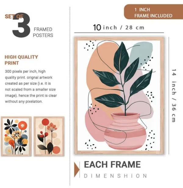 Wooden_Contemporary_Abstract_Botanical_Terracotta_Framed_Wall_Art_Set_Of_3