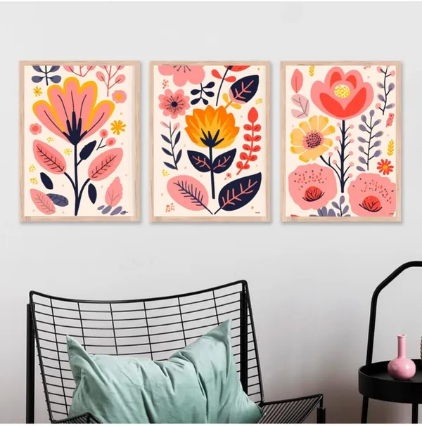Wooden_Folk_Art_Floral_Framed_Wall_Art_Set_Of_3