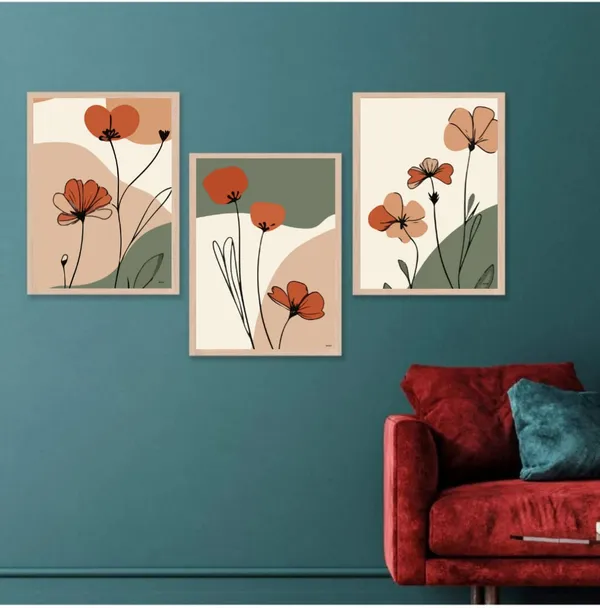 Wooden_Minimalist_Floral_Abstract_Terracotta_Framed_Wall_Art_Set_Of_3
