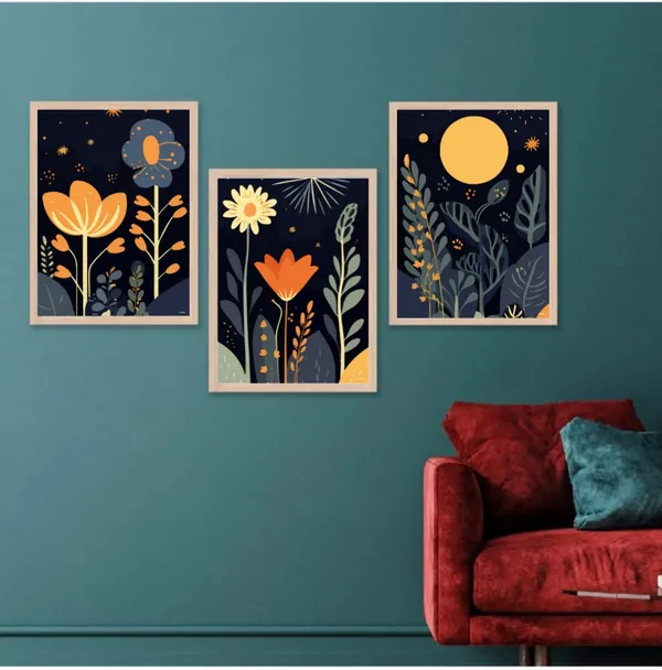 Wooden_Contemporary_Floral_Night_Garden_Framed_Wall_Art_Set_Of_3