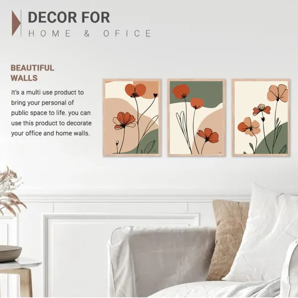 Wooden_Minimalist_Floral_Abstract_Terracotta_Framed_Wall_Art_Set_Of_3