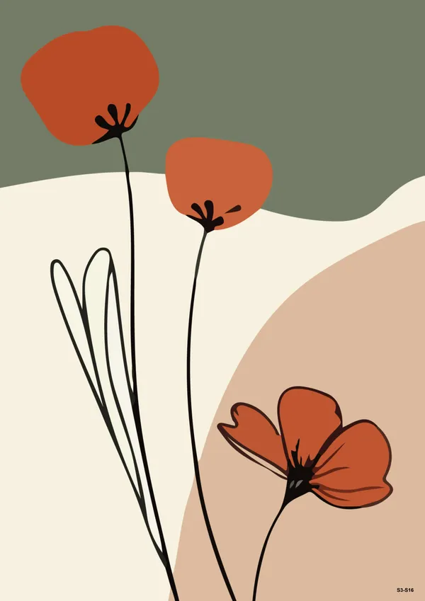 Wooden_Minimalist_Floral_Abstract_Terracotta_Framed_Wall_Art_Set_Of_3