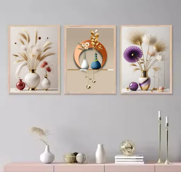Wooden_Contemporary_Floral_Vase_Gold_Accent_Framed_Wall_Art_Set_Of_3