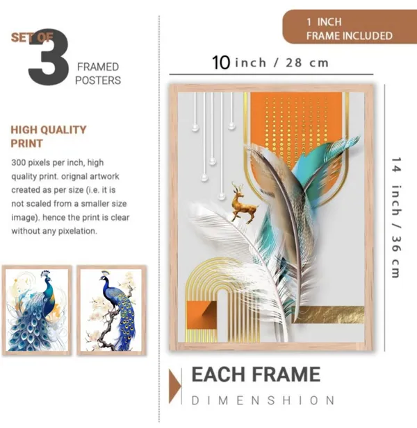 Wooden_Decorative_Peacock_Cherry_Blossom_Framed_Wall_Art_Set_Of_3