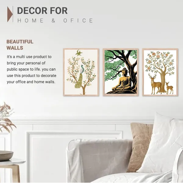 Wooden_Botanical_Peacock_Tree_Framed_Wall_Art_Set_Of_3