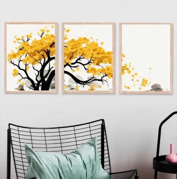 Wooden_Nature-Inspired_Golden_Floral_Framed_Wall_Art_Set_Of_3