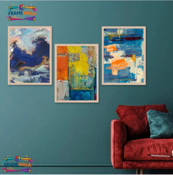 Wooden_Contemporary_Abstract_Blue_Orange_Acrylic_Framed_Wall_Art_Set_Of_3
