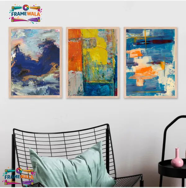 Wooden_Contemporary_Abstract_Blue_Orange_Acrylic_Framed_Wall_Art_Set_Of_3