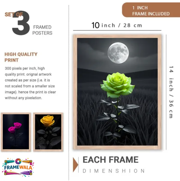 Wooden_Dramatic_Floral_Rose_Framed_Wall_Art_Set_Of_3