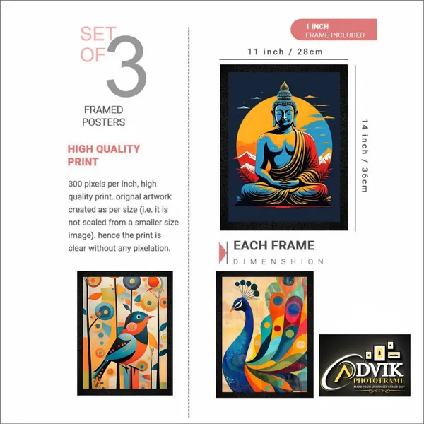 Wooden_Contemporary_Abstract_Buddha_Bird_Framed_Wall_Art_Set_Of_3