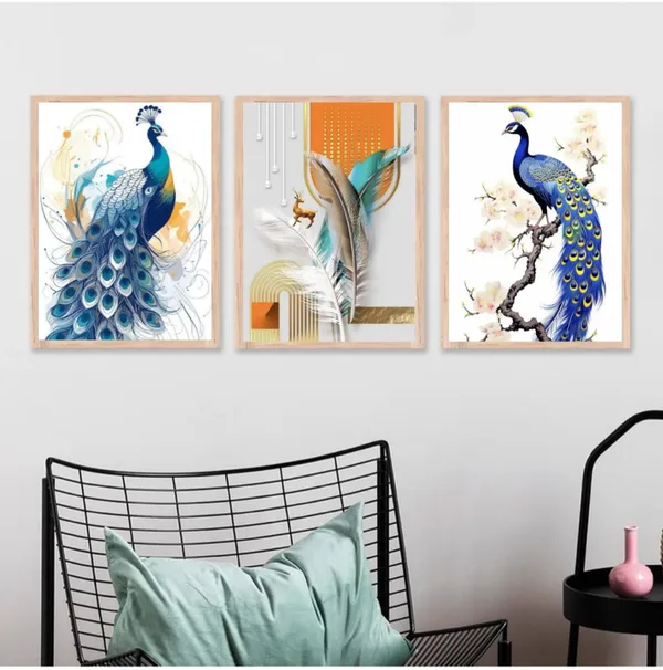 Wooden_Decorative_Peacock_Cherry_Blossom_Framed_Wall_Art_Set_Of_3