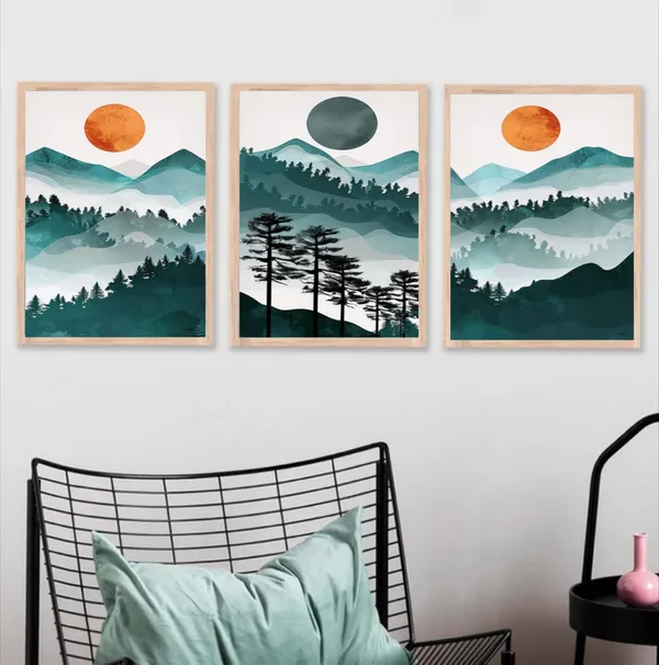 Wooden_Minimalist_Teal_Mountain_Landscape_Framed_Wall_Art_Set_Of_3