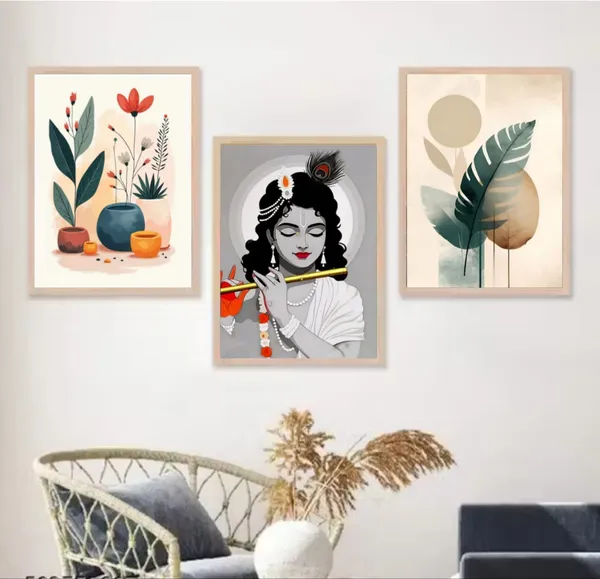 Wooden_Spiritual_Krishna_Botanical_Framed_Wall_Art_Set_Of_3