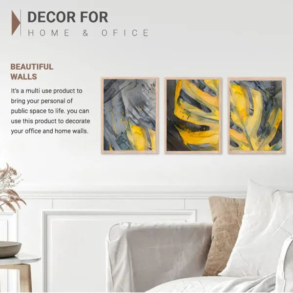 Wooden_Modern_Abstract_Flowing_Yellow_Grey_Framed_Wall_Art_Set_Of_3